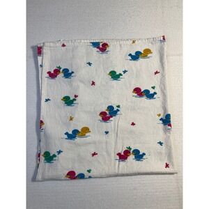 Vintage Medline White 100% Cotton Baby Receiving Blanket Colorful Duck Flannel